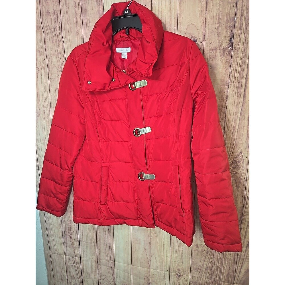 Charter Club Jacket Womens Medium Quilted Red Full Zip Pockets Casual Used